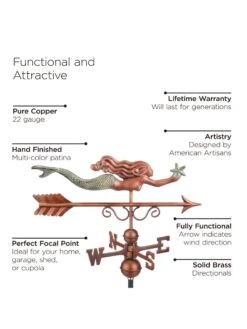 Little Mermaid Copper Weathervane 9 Little Mermaid Copper Weathervane -Garden Care Shop 8600350 01v