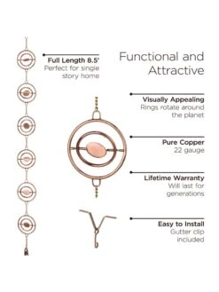Stellar Copper Rain Chain, 8.5ft -Garden Care Shop 8610093 03v