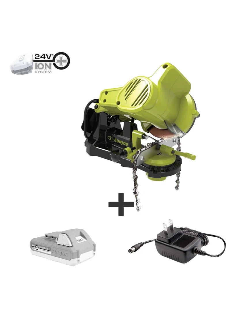 Sun Joe 24V-CSSHRP-LTE 24-Volt ION+ Cordless Mountable Chain Saw Sharpener Kit | W/ 2.0-Ah Battery And Charger 3 Sun Joe 24V-CSSHRP-LTE 24-Volt ION+ Cordless Mountable Chain Saw Sharpener Kit | W/ 2.0-Ah Battery And Charger