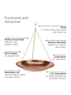 Copper Hanging Birdbath, 18" -Garden Care Shop 8612268 04v