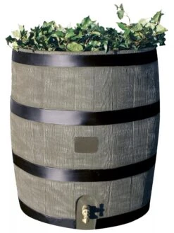 Round Rain Barrel With Planter, 35 Gallons -Garden Care Shop 8612856BK 08V tif
