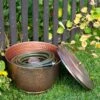 Hammered Copper Hose Pot With Lid -Garden Care Shop 8613311 0102 hammered copper hose pot with lid