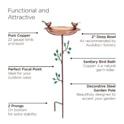 Pure Copper Bird Bath With Two Copper Birds And Tree Multipronged Garden Pole 15 Pure Copper Bird Bath With Two Copper Birds And Tree Multipronged Garden Pole -Garden Care Shop 8613379 07v