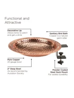 Pure Copper Bird Bath Deck Mount -Garden Care Shop 8613381 05v